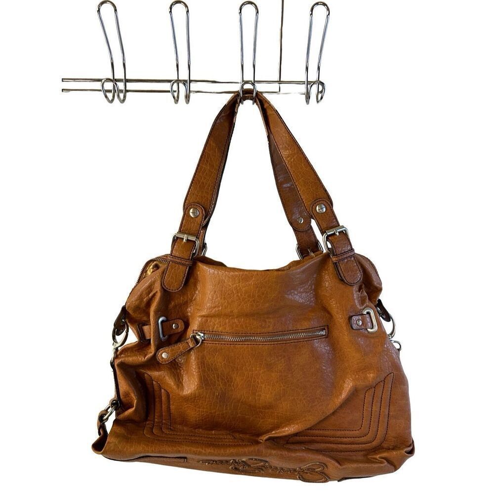 Jessica Simpson brown faux leather shoulder bag 17x13" (peeling)animal print lin